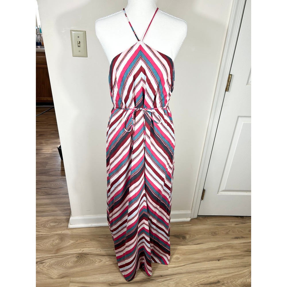 LOFT Halter Neck Chevron Maxi Dress Womens S Summer Party Resort Cruise Vacation